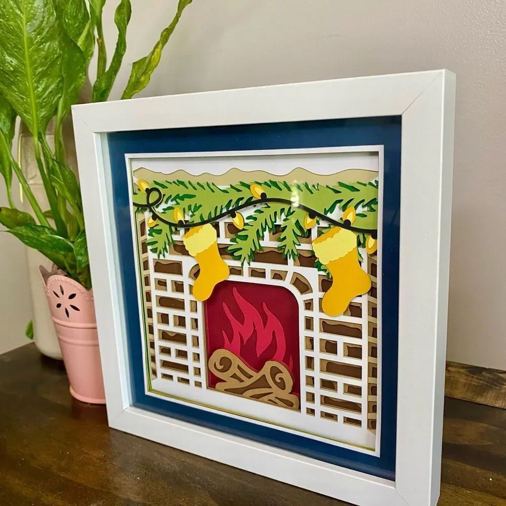 3D Christmas Fireplace Shadowbox